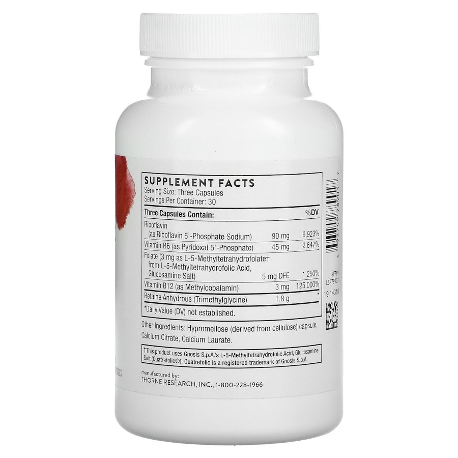 Витамины В2, 6, 9 и 12 Thorne Methyl-Guard Plus, 90 капсул для поддержки сердца мозга и костей. Фото 2
