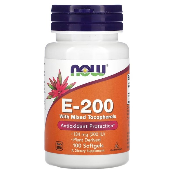 Витамин Е NOW Vitamin E-200 with Mixed Tocopherols, 100 капсул