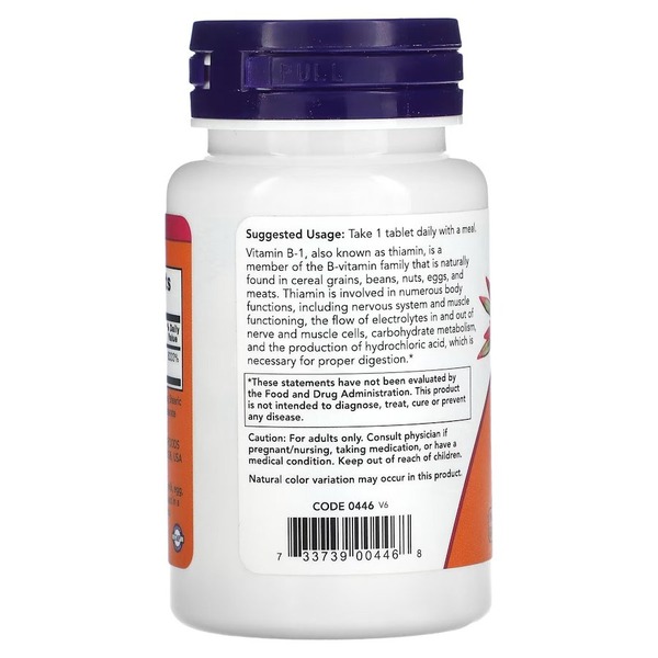 Вітамін В1 NOW Vitamin B1 100 mg, 100 таблеток. Фото 3