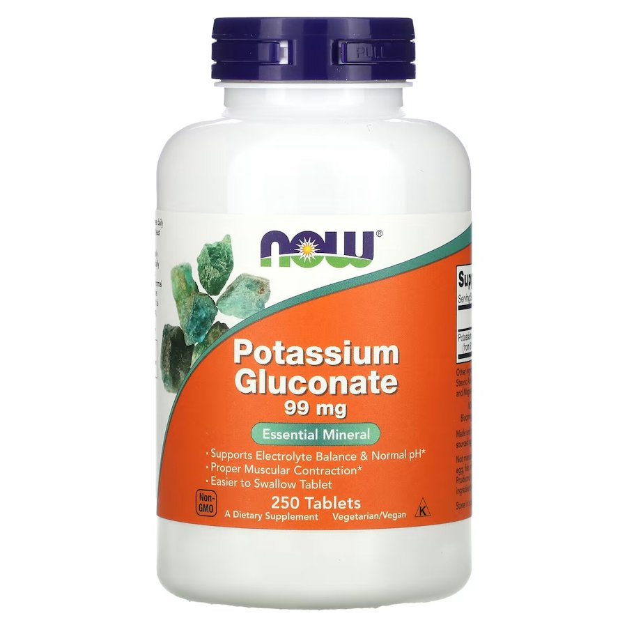 Глюконат калію NOW Potassium Gluconate 99 mg, 250 таблеток для підтримки кислотно-лужного балансу
