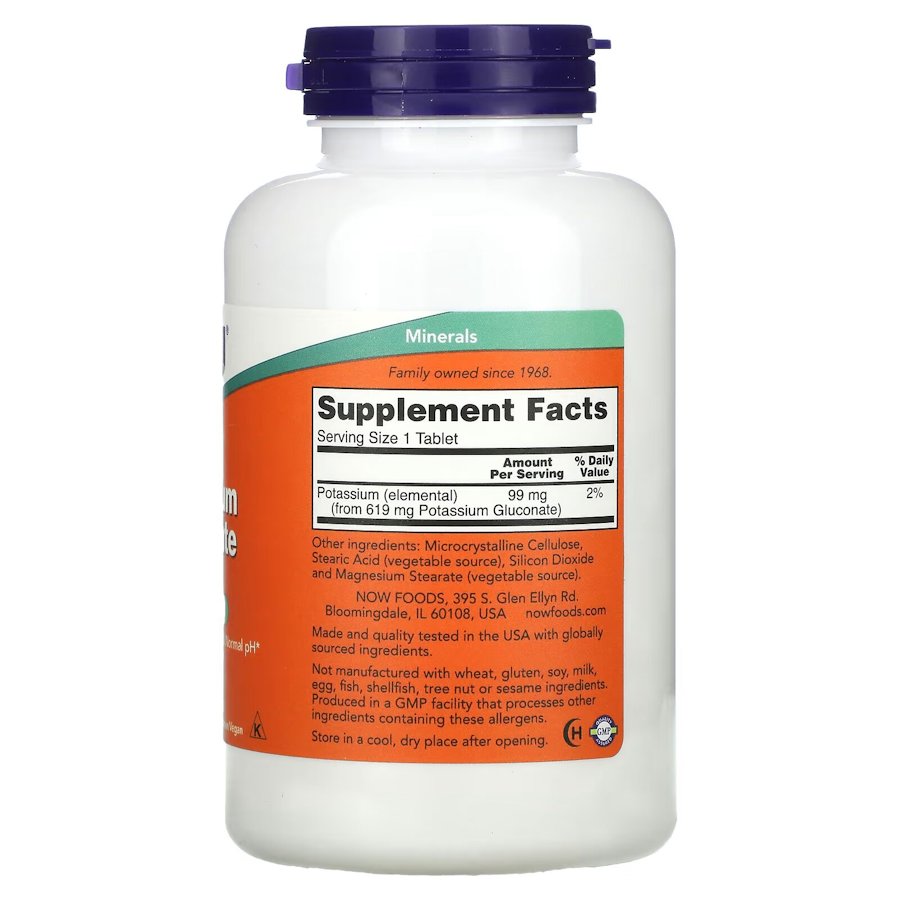 Глюконат калію NOW Potassium Gluconate 99 mg, 250 таблеток для підтримки кислотно-лужного балансу. Фото 2