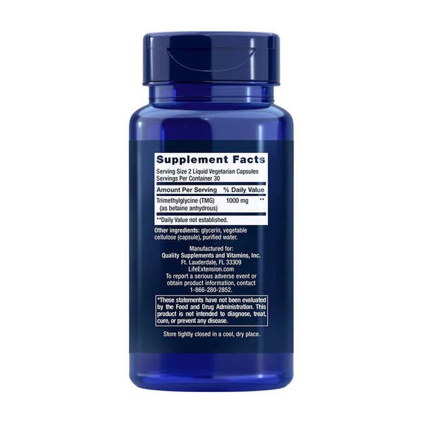 Триметилгліцин Life Extension TMG 500 mg, 60 вегакапсул для підтримки серцево-судинної системи. Фото 2