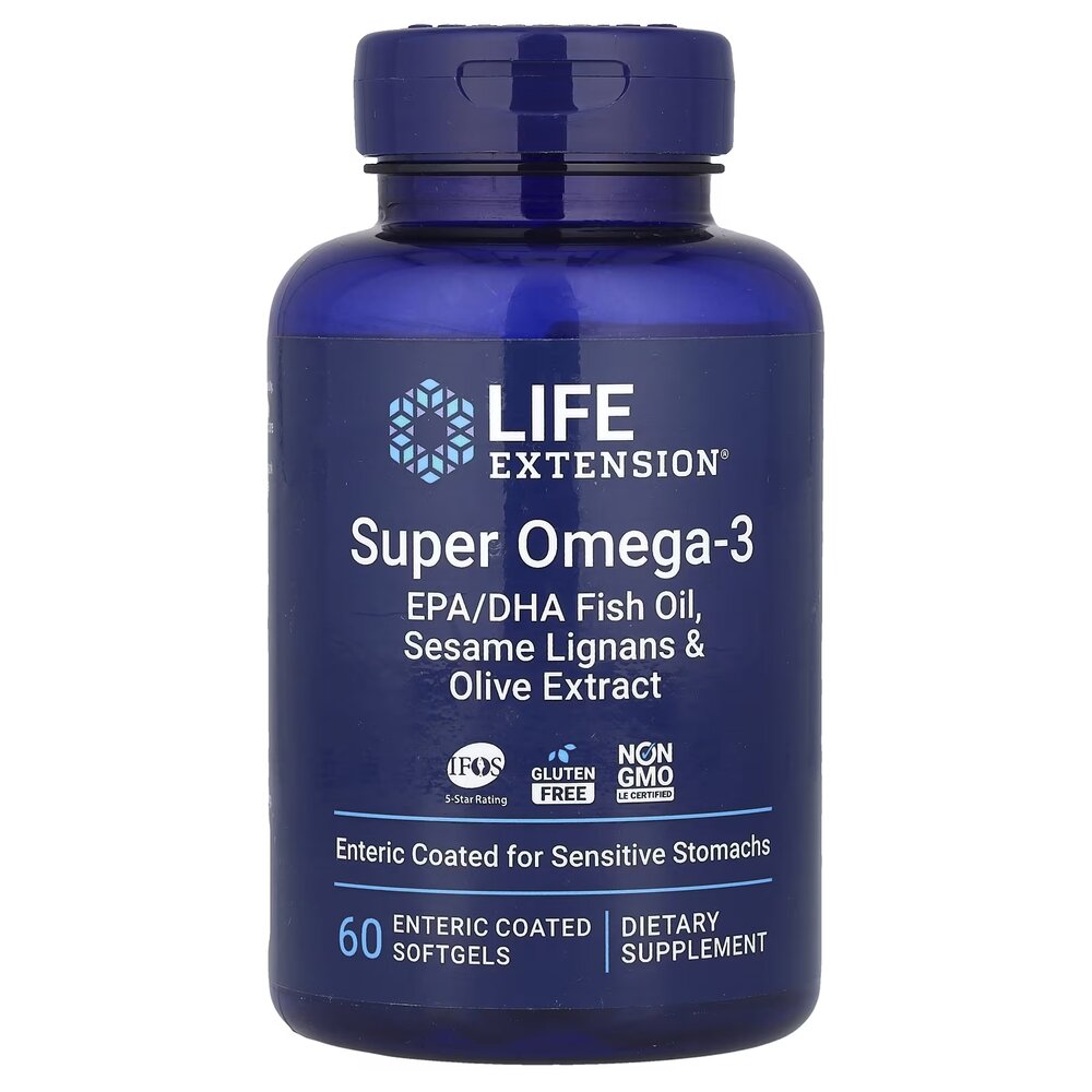 Омега-3 Life Extension Super Omega-3 Enteric Coated, 60 капсул для підтримки серця иа суглобів