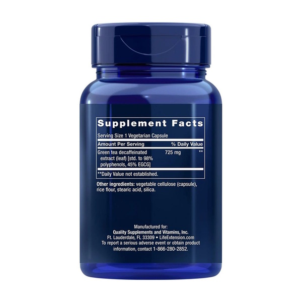 Экстракт зеленого чая Life Extension Mega Green Tea Extract Decaffeinated, 100 вегакапсул без кофеина. Фото 2