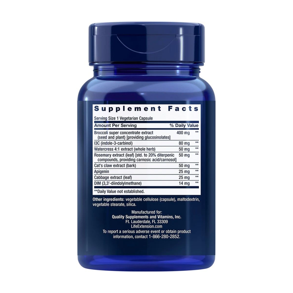 Комплекс екстрактів Life Extension Triple Action Cruciferous Vegetable Extract, 60 вегакапсул для підтримки рівня гормонів. Фото 2