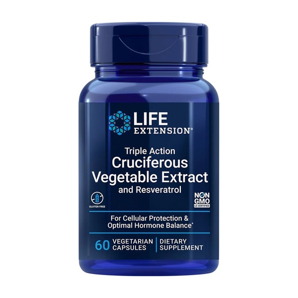 Комплекс екстрактів Life Extension Triple Action Cruciferous Vegetable Extract with Resveratrol, 60 вегакапсул