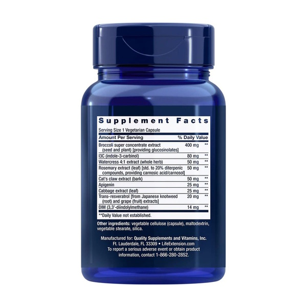 Комплекс екстрактів Life Extension Triple Action Cruciferous Vegetable Extract with Resveratrol, 60 вегакапсул. Фото 2