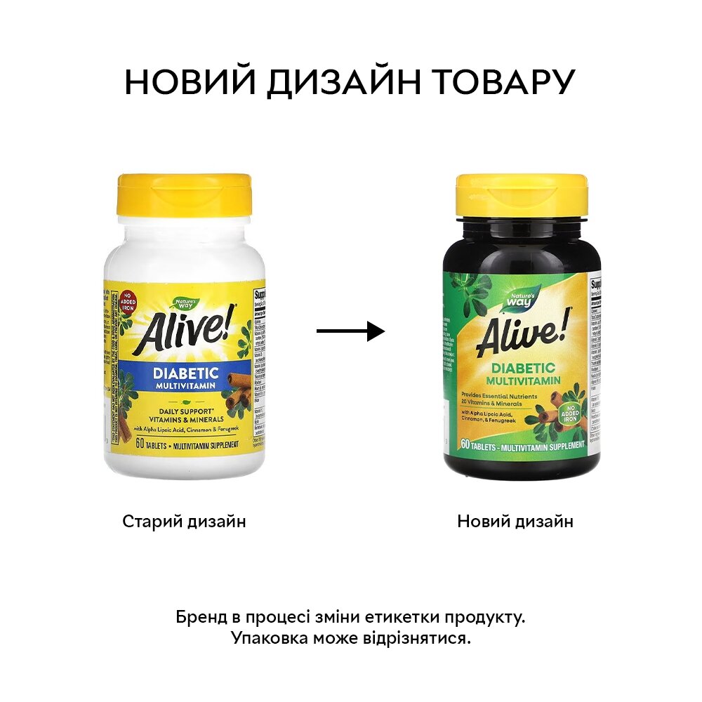 Витамины и минералы Nature's Way Alive! Diabetic Multivitamin, 60 таблеток для диабетиков. Фото 4