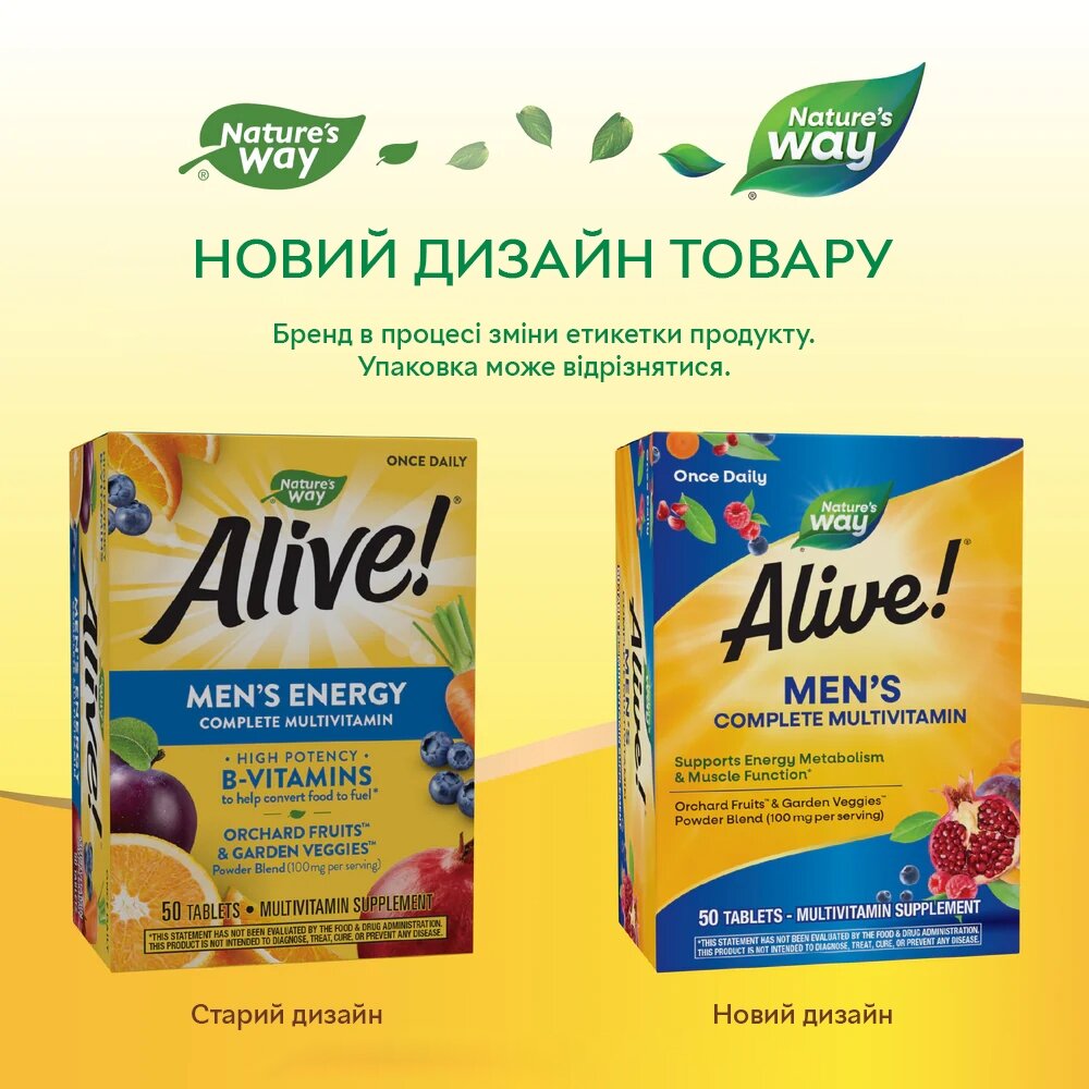 Вітаміни та мінерали Nature's Way Alive! Men's Complete Multivitamin, 50 таблеток для чоловіків. Фото 4