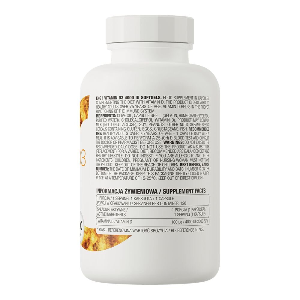 Вітамін D3 OstroVit Vitamin D3 4000 IU, 120 капсул. Фото 2
