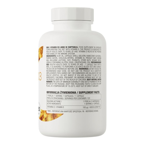 Вітамін D3 OstroVit Vitamin D3 4000 IU, 120 капсул. Фото 2