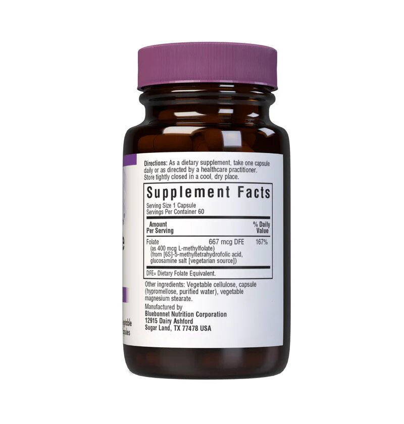 Фоліева кислота Bluebonnet Nutrition Cellular Active Methylfolate 400 mcg, 60 вегакапсул. Фото 2