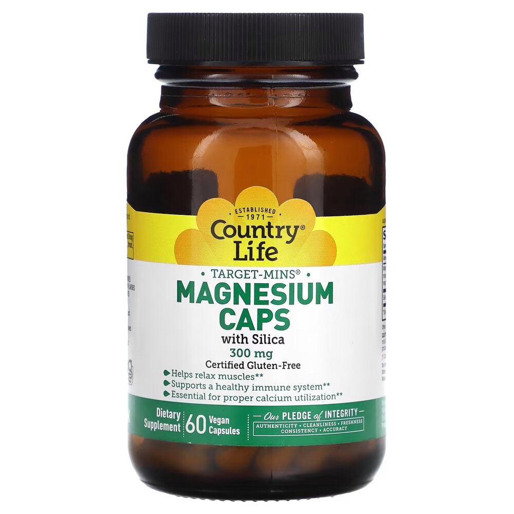 Вітаміни та мінерали Country Life Target-Mins Magnesium Caps 300 mg with Silica, 60 вегакапсул