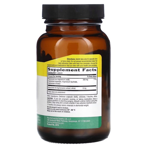 Вітаміни та мінерали Country Life Target-Mins Magnesium Caps 300 mg with Silica, 60 вегакапсул. Фото 2