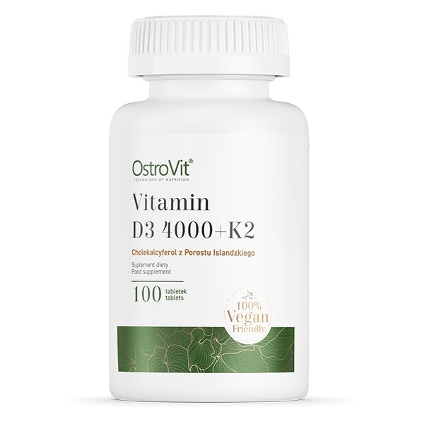 Витамин D3 и K2 OstroVit Vege Vitamin D3 4000 +K2, 100 таблеток для поддержки костей