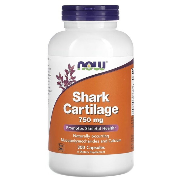 Акулій хрящ NOW Shark Cartilage 750 mg, 300 капсул для підтримки кісток та суглобів