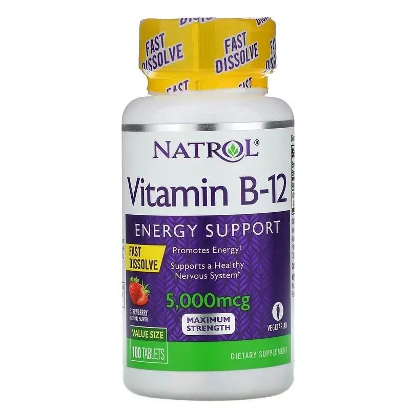 Быстрорастворимый витамин В12 Natrol Vitamin B-12 5000 mcg, 100 таблеток