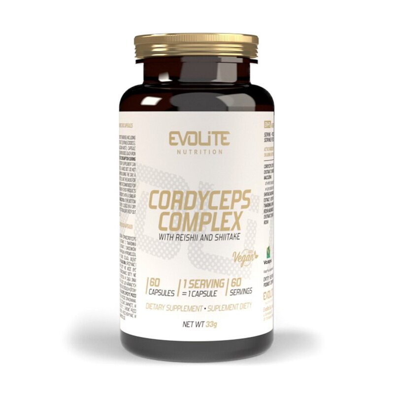 Екстракт кордицепса, шиїтаке, рейші Evolite Nutrition Cordyceps Complex, 60 капсул для підтримки імунної системи