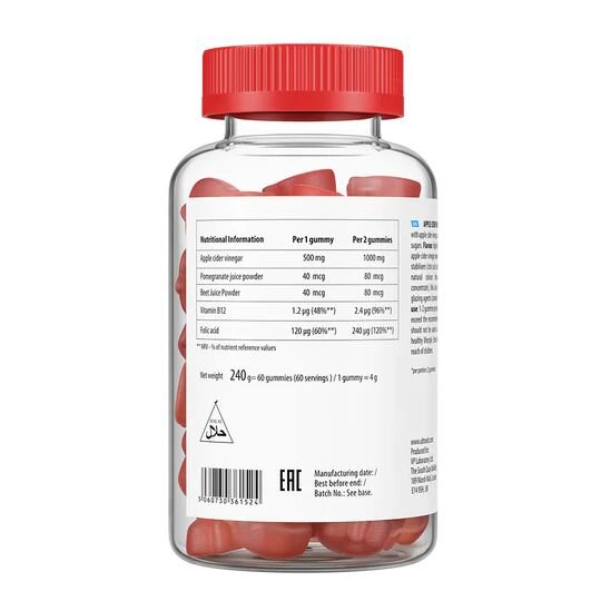 Яблучний оцет та вітамін В12, В9 VPLab UltraVit Apple Cider Vinegar, 60 желейок для підтримки травлення. Фото 2