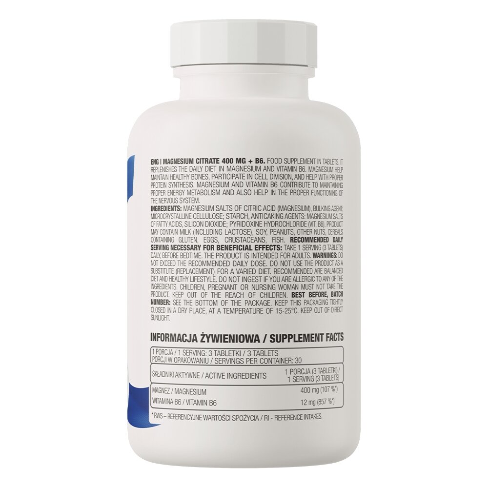 Цитрат магнію та вітамін B6 OstroVit Magnesium Citrate+ B6 400 mg, 90 таблеток для підтримки нервової системи. Фото 2