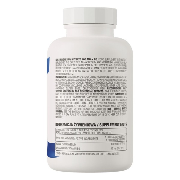 Цитрат магнію та вітамін B6 OstroVit Magnesium Citrate+ B6 400 mg, 90 таблеток для підтримки нервової системи. Фото 2