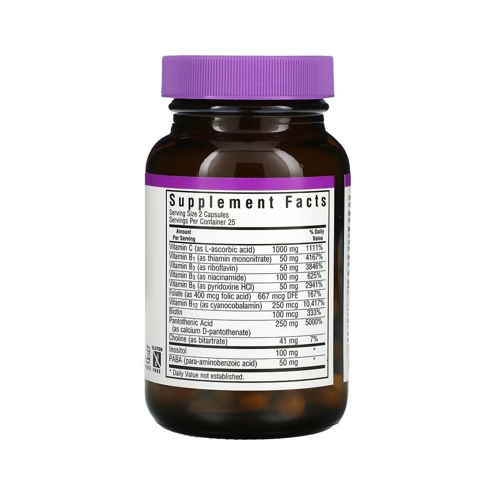 Комплекс витаминов группы В Bluebonnet Nutrition Stress B-Complex, 50 вегакапсул. Фото 2