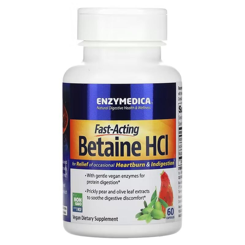 Бетаїн гідрохлорид Enzymedica Betaine HCL, 60 капсул для підтримки травної системи. Фото 3