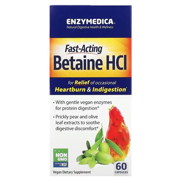 Бетаїн гідрохлорид Enzymedica Betaine HCL, 60 капсул для підтримки травної системи