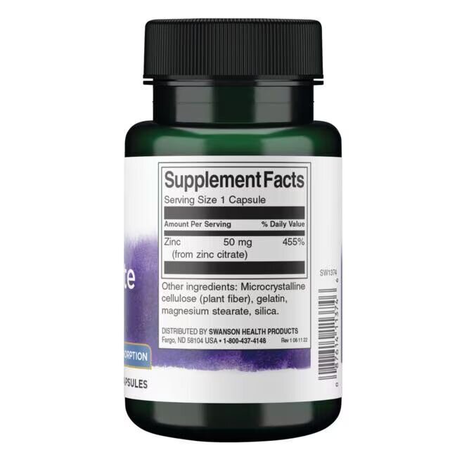 Цитрат цинку Swanson Zinc Citrate 50 mg, 60 капсул для підтримки зору та імунітету. Фото 2