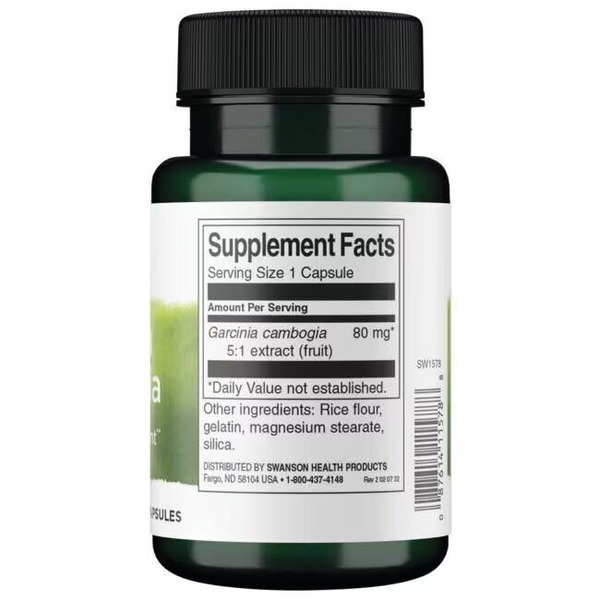 Екстракт камбоджійської гарцинії Swanson Garcinia Cambogia 80 mg, 60 капсул. Фото 2
