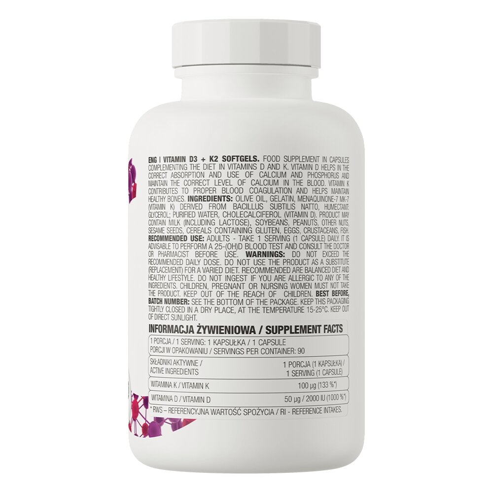Витамины OstroVit Vitamin D3+K2, 90 капсул. Фото 2