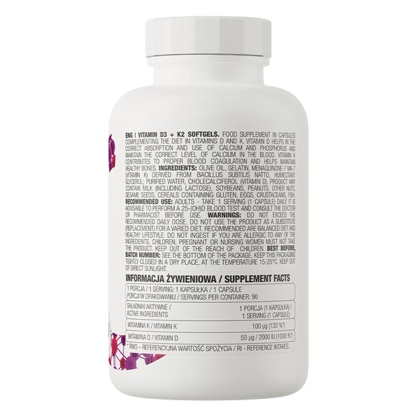 Витамины OstroVit Vitamin D3+K2, 90 капсул. Фото 2