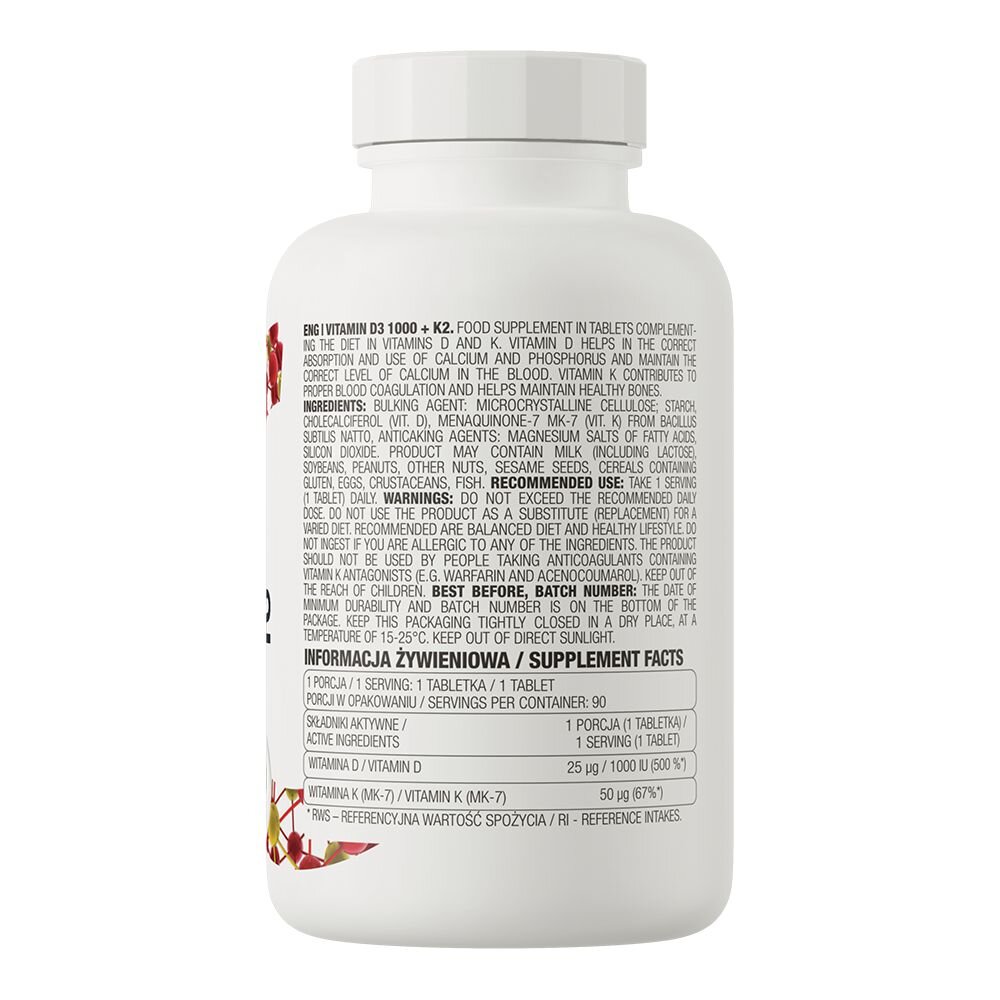Витамины и минералы OstroVit Vitamin D3 1000+K2, 90 таблеток. Фото 2
