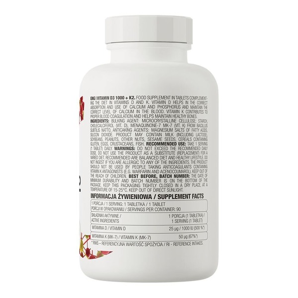 Витамины и минералы OstroVit Vitamin D3 1000+K2, 90 таблеток. Фото 2