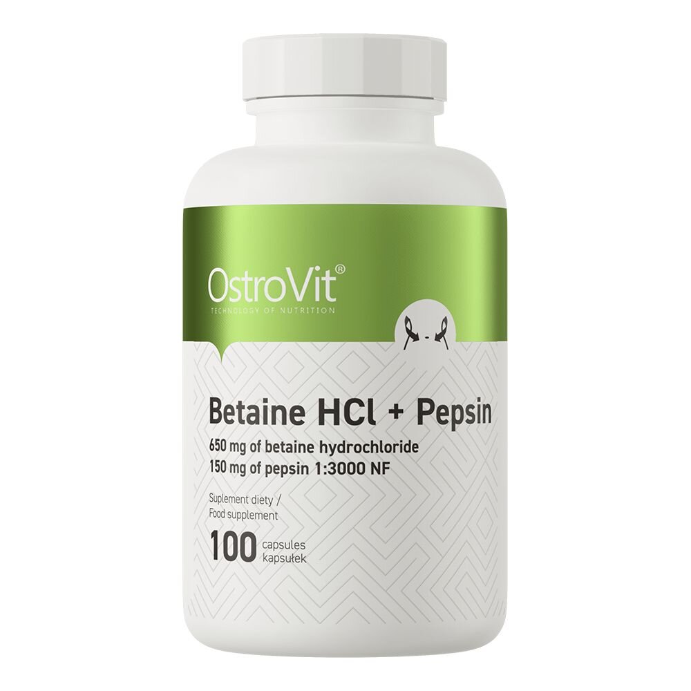 Натуральная добавка OstroVit Betaine HCl + Pepsin, 100 капсул