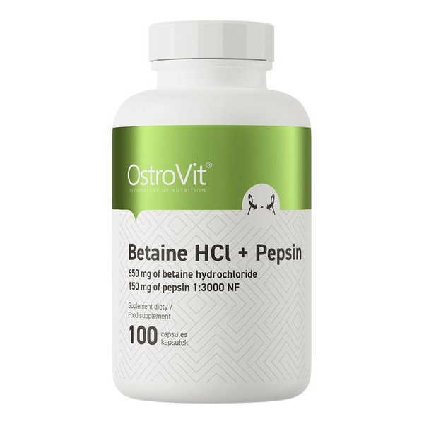 Натуральная добавка OstroVit Betaine HCl + Pepsin, 100 капсул