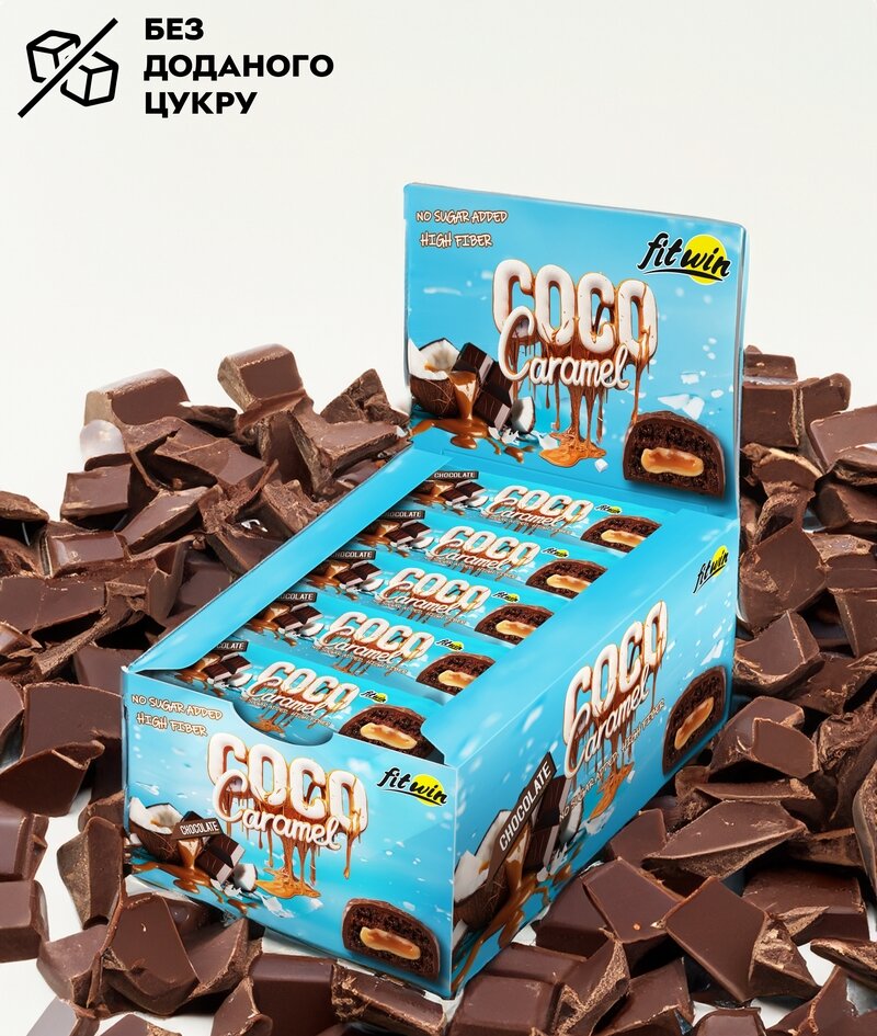 Кокосово-карамельний батончик FitWin Coco Caramel No Sugar Added, 20*40 грам. Фото 5