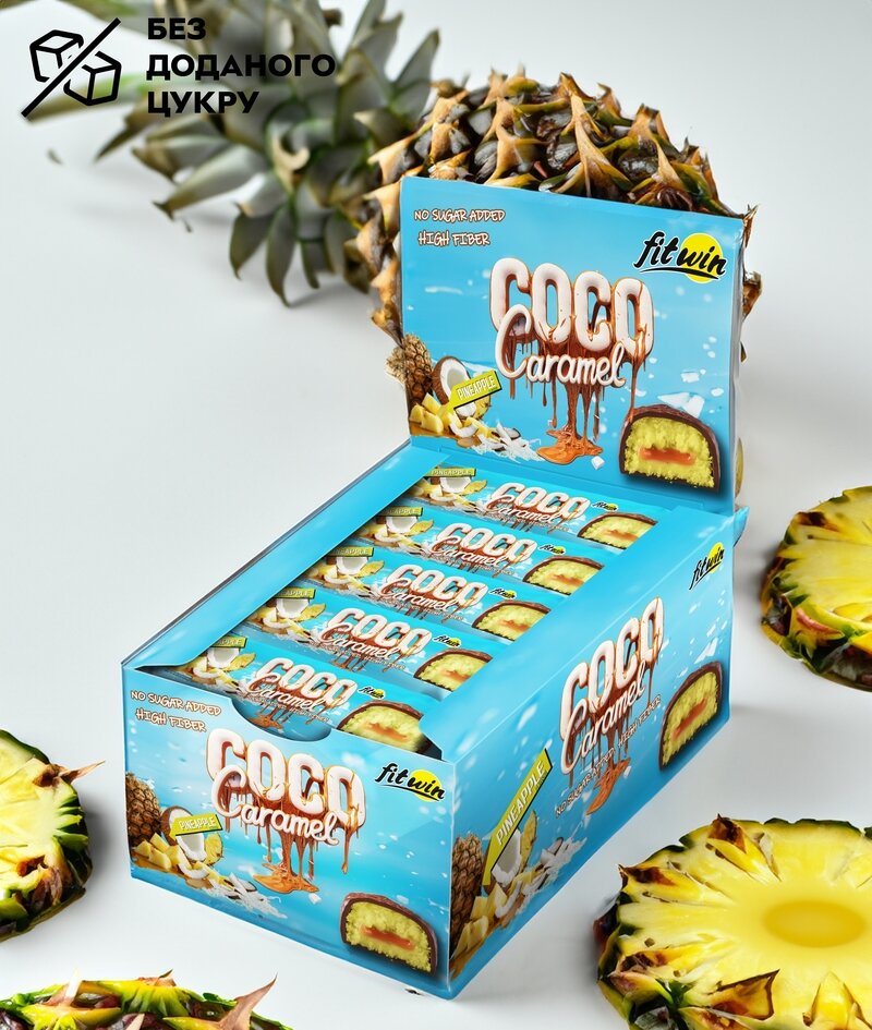 Кокосово-карамельний батончик FitWin Coco Caramel No Sugar Added, 20*40 грам