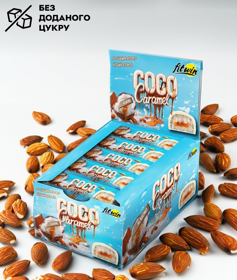 Кокосово-карамельний батончик FitWin Coco Caramel No Sugar Added, 20*40 грам. Фото 2
