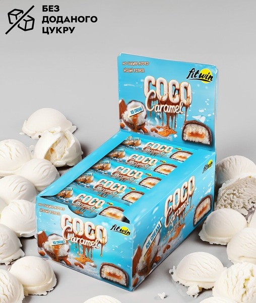 Кокосово-карамельний батончик FitWin Coco Caramel No Sugar Added, 20*40 грам. Фото 3