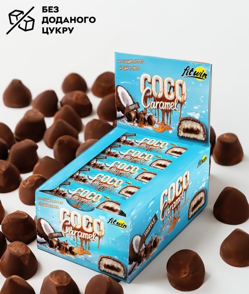 Кокосово-карамельний батончик FitWin Coco Caramel No Sugar Added, 20*40 грам. Фото 4