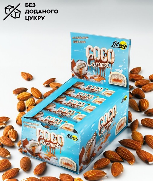 Кокосово-карамельний батончик FitWin Coco Caramel No Sugar Added, 20*40 грам. Фото 2