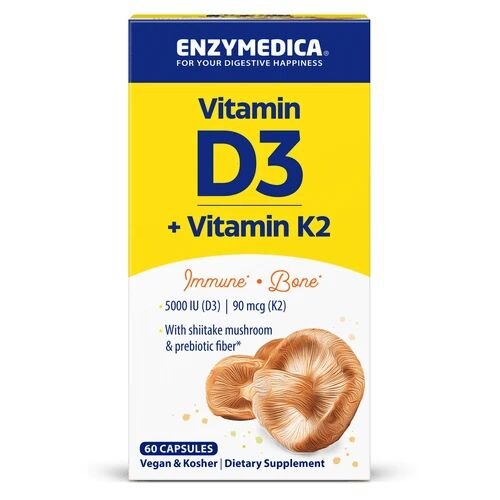Витамины и минералы Enzymedica Vitamin D3 + Vitamin K2, 60 капсул. Фото 2