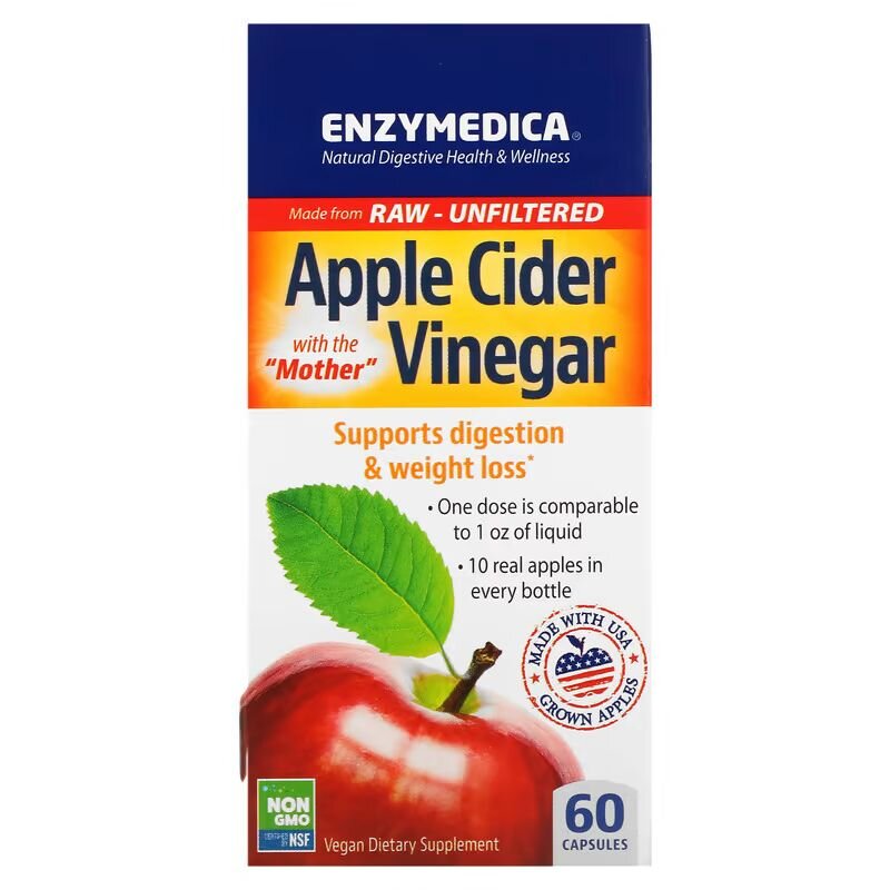 Натуральная добавка Enzymedica Apple Cider Vinegar, 60 капсул. Фото 2
